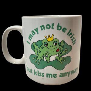 Russ Berrie Frog Mug "I May Not Be Irish But Kiss Me Anyway" White Ceramic 4" Ta
